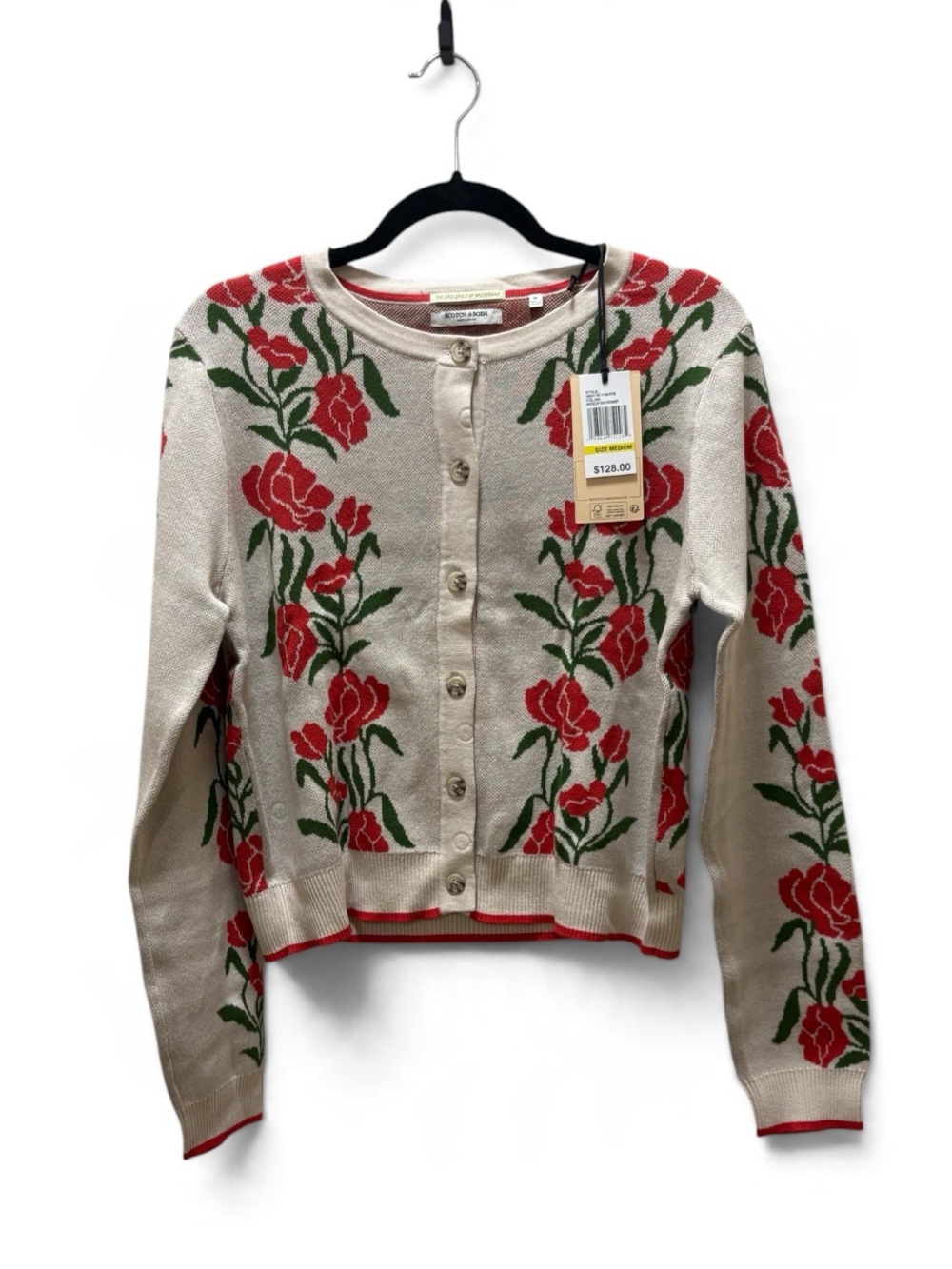 Scotch & Soda Poinsettia Crewneck 100% Cotton Cardigan Sweater Size Med-NWT - Picture 6 of 16